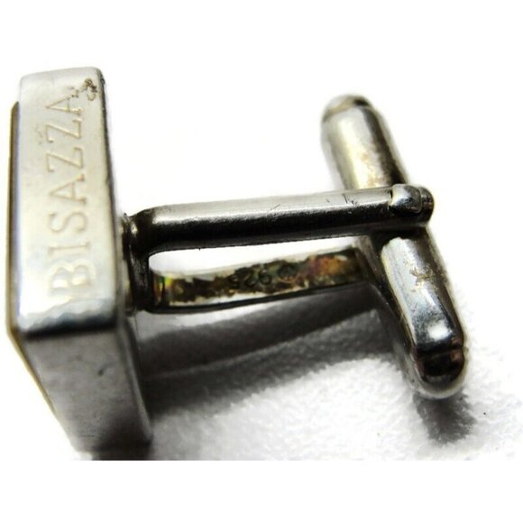 925 Sterling Silver Bisazza Yellow Marble Design Square Cufflinks Vintage - Picture 5 of 9